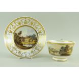 A SWANSEA PORCELAIN BREAKFAST CUP & SAUCER the cup of London shape with ogee handle, the cup painted