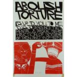 PAUL PETER PIECH two colour linocut poster - 'Abolish Torture', signed and dated 1987, 76 x 50cms