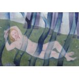 EVAN WALTERS oil on canvas - reclining female nude in woodland, 37 x 52cms Provenance: private