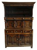 EARLY EIGHTEENTH CENTURY SNOWDONIA CWPWRDD TRIDARN the two cupboard base with arched fielded