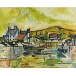 GWILYM PRICHARD mixed media possibly on linen - Irish landscape, entitled verso 'Cleggan', signed,