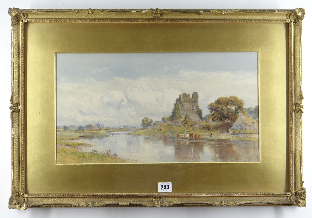 SIR ERNEST ALBERT WATERLOW RA (1850-1919) watercolour - 'Ogmore Castle, South Wales', river - Image 2 of 2