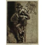 SIR FRANK BRANGWYN RA 1911 etching - entitled 'The Beggar Musician' signed in pencil, 24 x 18cms