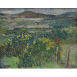 EDWARD LEWIS (1936-2018) oil on canvas - mountain landscape, entitled verso 'Rhigos', signed and