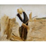 WILL ROBERTS oil on canvas - entitled verso 'Man with Scythe', signed with initials and verso, dated