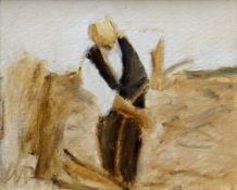 WILL ROBERTS oil on canvas - entitled verso 'Man with Scythe', signed with initials and verso, dated