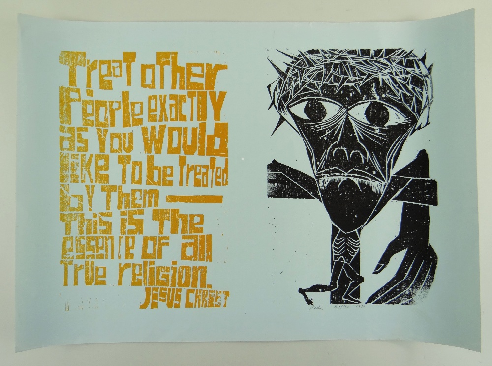 PAUL PETER PIECH two colour limited edition (967/150) lithograph poster - depicting Christ on the - Image 2 of 3