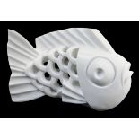 DARREN YEADON carrara marble sculpture - fish with openwork lattice carving, 38cms high