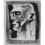 CLIVE HICKS-JENKINS monoprint - entitled verso 'Unmasked Mari Lwyd 2001', signed and dated 2000, 14