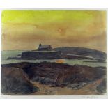 SIR KYFFIN WILLIAMS RA limited edition (111/150) colour print - Porth Cwyfan at sunset, signed fully