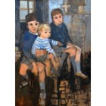 CLAUDIA WILLIAMS oil on board - group portrait of the artist's three sons, signed verso and dated