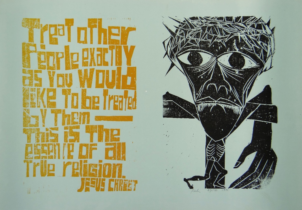 PAUL PETER PIECH two colour limited edition (967/150) lithograph poster - depicting Christ on the