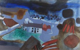 MARY LLOYD JONES mixed media - farmhouse and buildings, signed in full, dated '75, 34 x 53cms