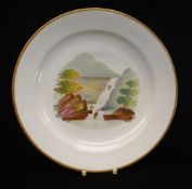 A SWANSEA PORCELAIN PLATE DECORATED BY WILLIAM WESTON YOUNG with centred Glynneath waterfall
