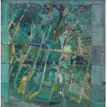 GORDON STUART oil on board - semi-abstract trees in woodland, entitled verso 'Entry', signed, 34 x