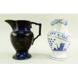 AN EXCEPTIONALLY RARE SWANSEA PEARLWARE JUG OF CORNISH INTEREST circa 1813, underglaze blue