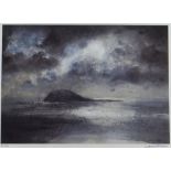 WILLIAM SELWYN limited edition (34/300) print - rocky outcrop on remote Welsh island, in calm sea