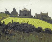 SIR KYFFIN WILLIAMS RA oil on canvas - Rhoscolyn village, Ynys Mon, with chapel in centre of