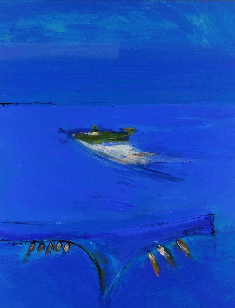 TOM NASH acrylic - port and sea, signed, 42 x 32cms Provenance: directly from the family of the