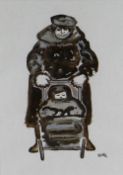 KAREL LEK mixed media - lady pushing child in a pram, entitled verso 'Buggy', signed, 24 x 17cms