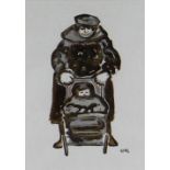 KAREL LEK mixed media - lady pushing child in a pram, entitled verso 'Buggy', signed, 24 x 17cms