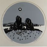 SIR KYFFIN WILLIAMS RA limited edition (113/500) two colour linocut of circular format - ancient