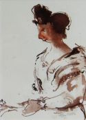 TOM NASH watercolour - three quarter portrait of a lady in Arles, France, signed, 18 x 13cms