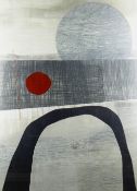 SALLY JAMES THOMAS mixed media comprising acrylic, linocut, stitch and found object on collage -