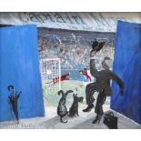 NICK HOLLY acrylic on canvas - final goal, Real Madrid v Cardiff City European Cup 1971, entitled