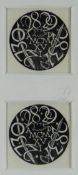 ERIC GILL pair of wood engravings framed together - entitled 'Circular Device', circa 1916, 4 x 4cms