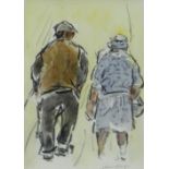 WILLIAM SELWYN watercolour - two walking figures, signed, 7.5 x 5.5cms Provenance: private