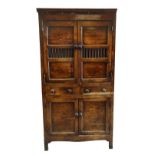 A CAERNARFONSHIRE OAK & PINE CWPWRDD BARA CAWS / FOOD CUPBOARD, circa 1780-1810, having a two