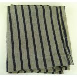 A TWO SECTION JOINED HEAVY WEIGHT ANTIQUE WELSH BLANKET having narrow dark blue flecked stripes