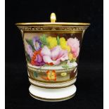 A SWANSEA PORCELAIN CABINET CUP footed with flared rim and gryphon handle picked out in gold, finely