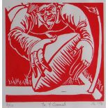 JAMES DONOVAN limited edition (8/10) linocut - rugby player scoring a try, entitled 'Yn y Gornel',