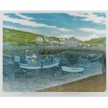 BERNARD GREEN limited edition (7/30) linocut - entitled in pencil 'Porthgain Harbour, Pembs', signed