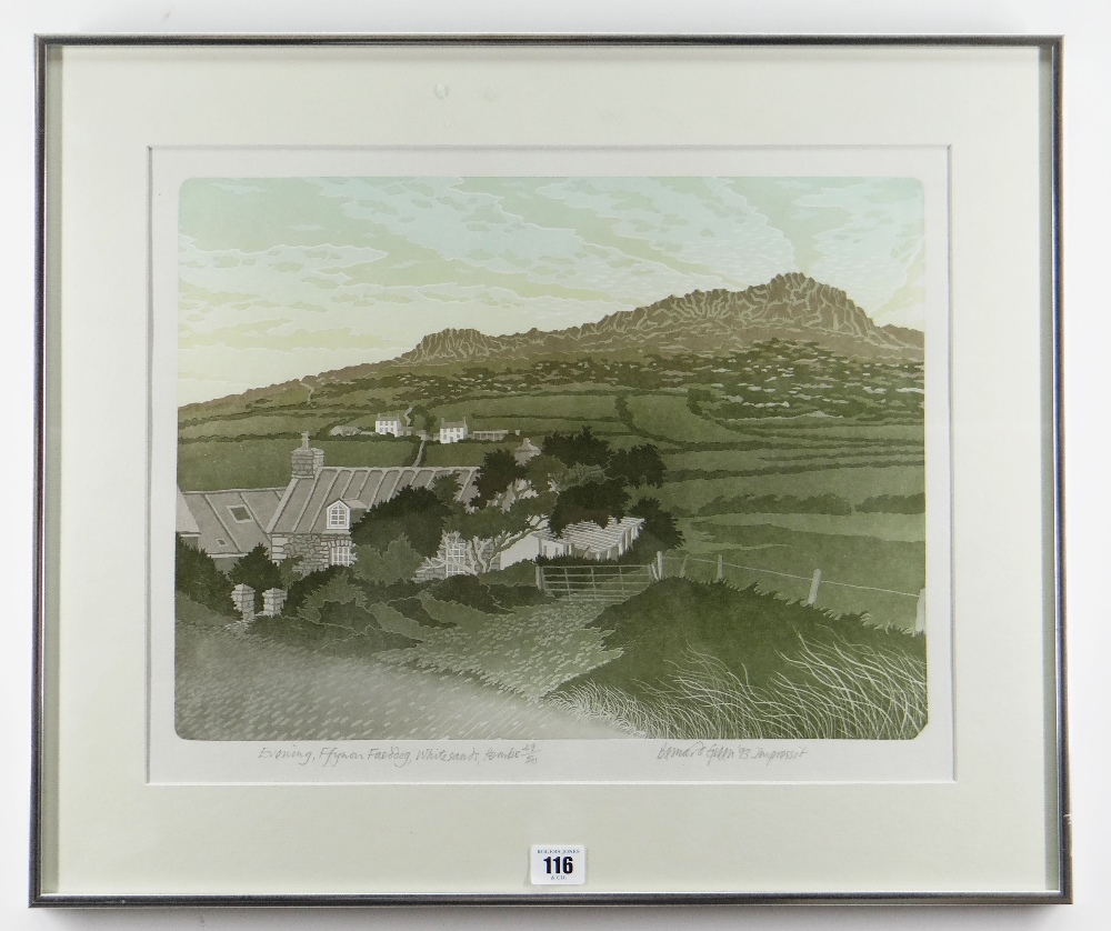 BERNARD GREEN limited edition (29/50) linocut - entitled in pencil 'Evening, Ffynon Faedog, White - Image 2 of 2