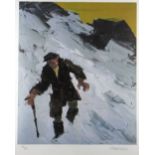 SIR KYFFIN WILLIAMS RA limited edition (78/150) colour print - farmer in snow, signed fully in