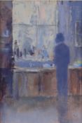 WENDY LOVEGROVE oil on card - interior with figure at a window, signed with initials, dated verso