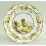 A PORCELAIN PLATE DECORATED & INITIALLED BY WILLIAM WESTON YOUNG of circular form, having five