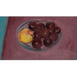GORDON STUART oil on board - still life of fruit in a bowl, 24 x 42cms Provenance: estate of Mair