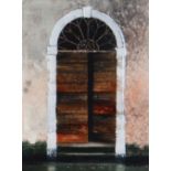 NAOMI TYDEMAN watercolour - wooden doorway on Venetian canal, signed, 22 x 17cms Provenance: private