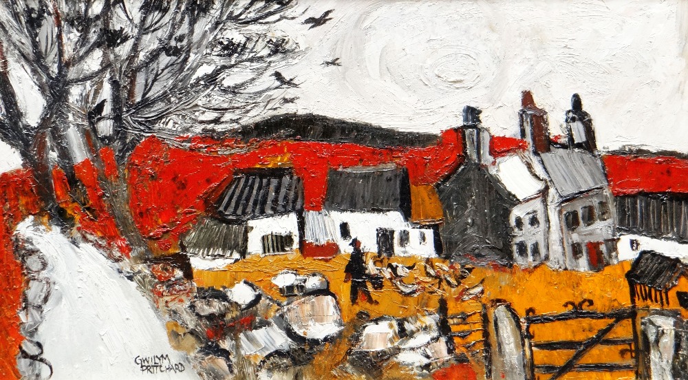 GWILYM PRICHARD early oil on board - farmhouse and figure in landscape, entitled verso 'Anglesey