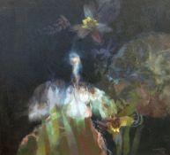 GLYN MORGAN oil on canvas - entitled verso 'Owl Over a Lily Pond' , signed 'Morgan', dated 1978, 113