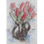 WILL ROBERTS pastel - still life of tulips in a black jug, unsigned, 40 x 28cms Provenance:
