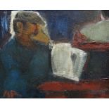 WILL ROBERTS oil on canvas - entitled verso 'Men With Newspapers', signed with initial lower left