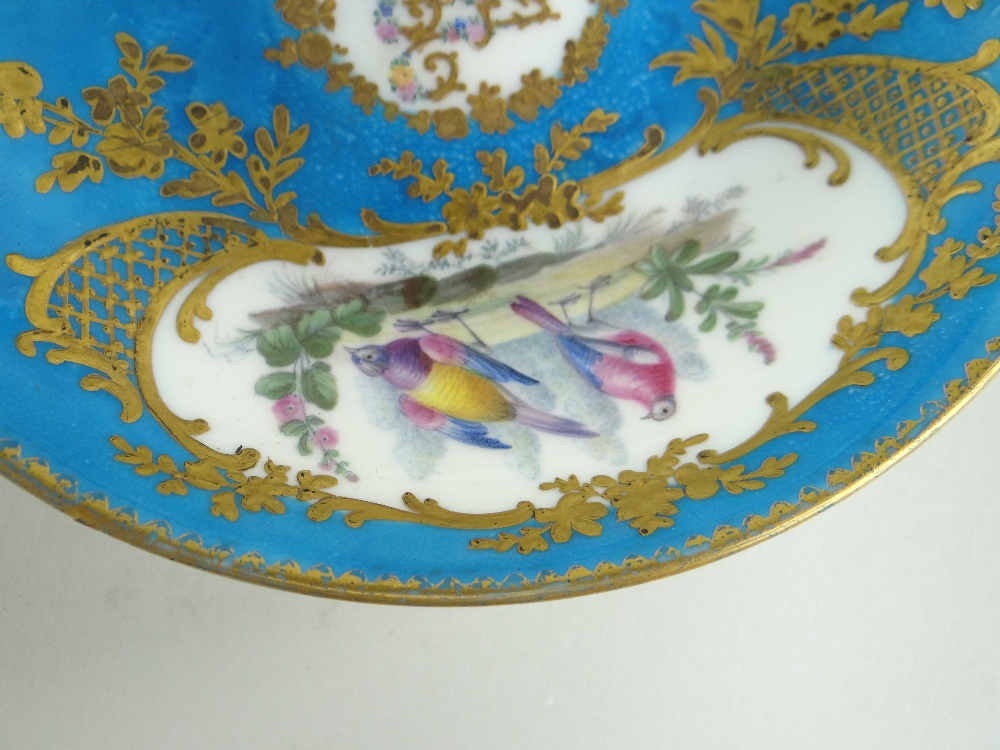 TWO SEVRES-STYLE PORCELAIN BLEU CELESTE TEA CUPS AND SAUCERS, 19th Century or later, decorated - Image 18 of 45