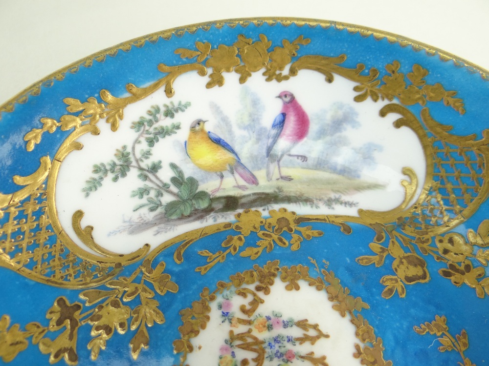 TWO SEVRES-STYLE PORCELAIN BLEU CELESTE TEA CUPS AND SAUCERS, 19th Century or later, decorated - Image 16 of 45