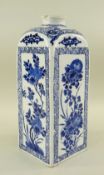CHINESE BLUE & WHITE PORCELAIN SQUARE FLASK, probably 18th Century, painted with four panels of