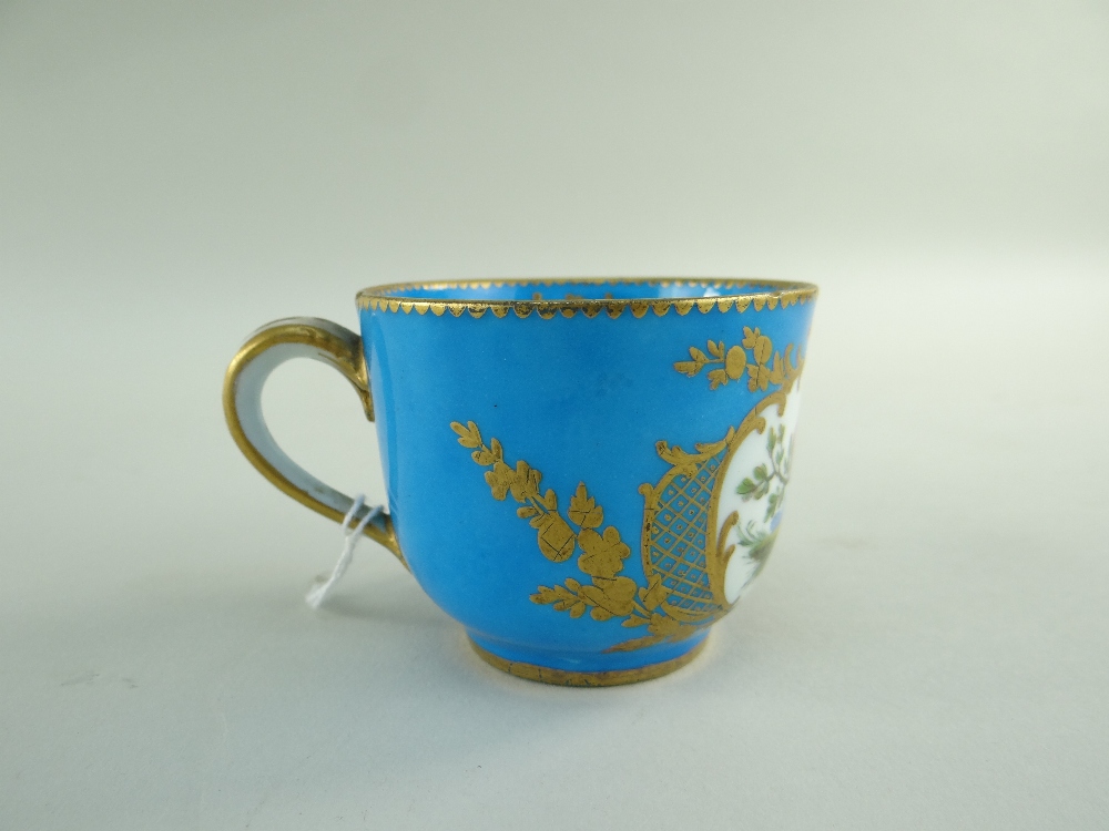 TWO SEVRES-STYLE PORCELAIN BLEU CELESTE TEA CUPS AND SAUCERS, 19th Century or later, decorated - Image 26 of 45